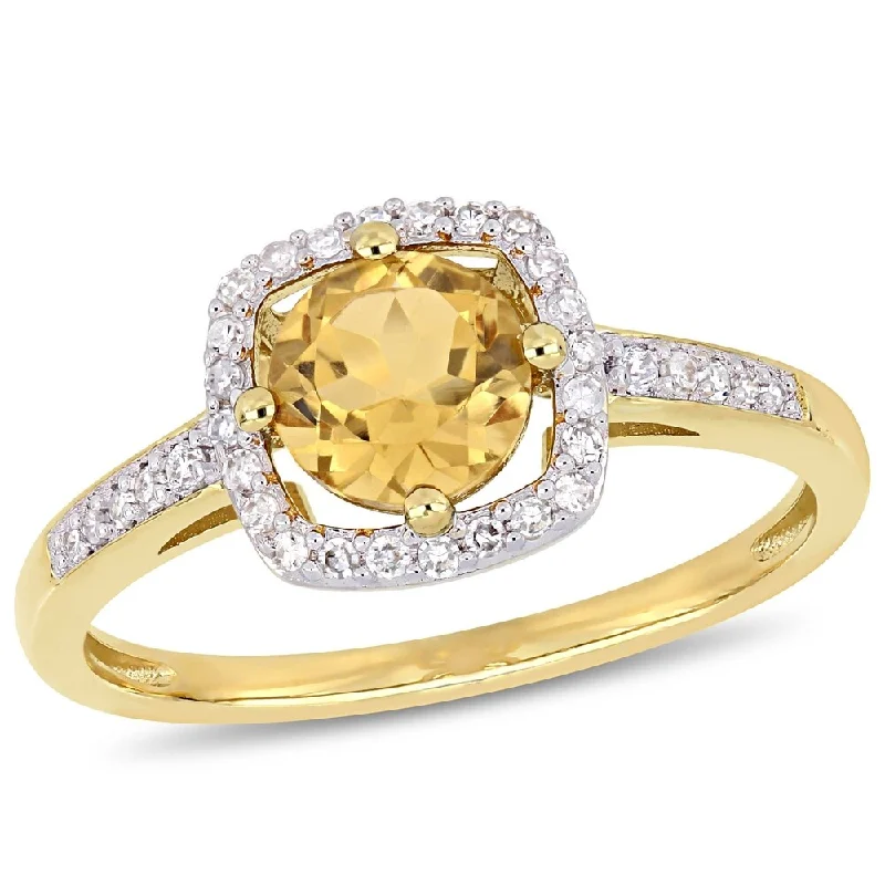 men’s wedding rings with simple designs and diamonds-Miadora 10k Yellow Gold Citrine and 1/7ct TDW Diamond Floating Square Halo Ring