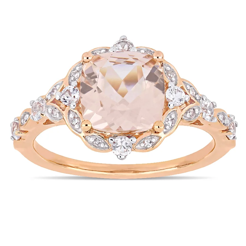 men’s diamond rings with custom engraving-Miadora 14k Rose Gold Morganite White Sapphire & Diamond Vintage Ring