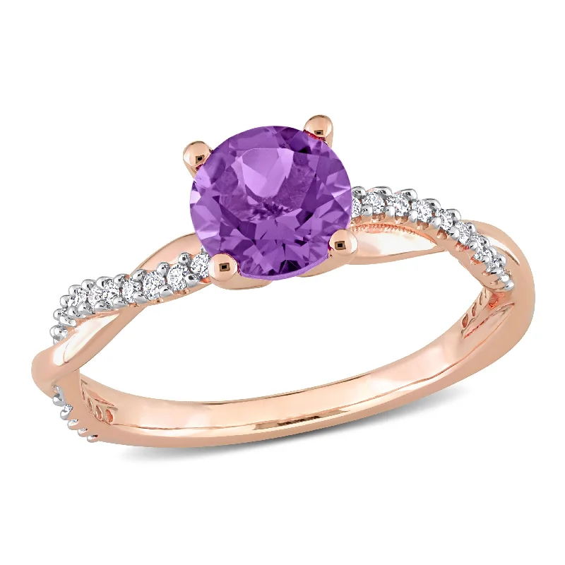 women’s custom promise rings with diamonds-Miadora Amethyst and 1/6ct TDW Diamond Crossover Birthstone Ring in 14k Rose Gold