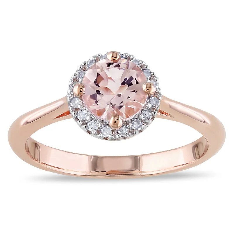 trendy rings with diamonds for women-Miadora Rose Goldplated Silver Morganite and 1/10ct TDW Diamond Ring (I-J, I3)