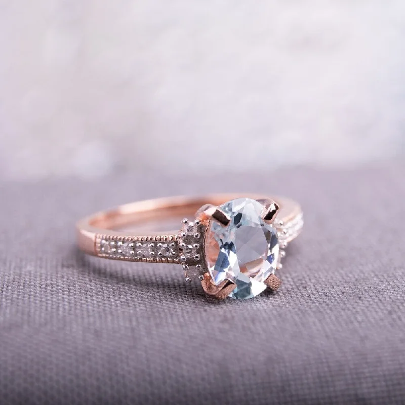 unique engagement rings with sapphires and diamonds-Miadora Rose-plated Silver 1ct TGW Aquamarine and Diamond Accent Ring