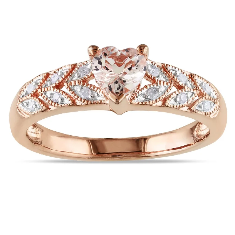 gold rings for men with sapphires-Miadora Rose Plated Silver Morganite and Diamond Heart Ring