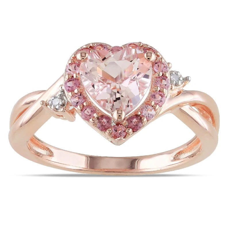 unique wedding rings for men with gemstones-Miadora Rose Plated Silver Morganite, Tourmaline and Diamond Ring