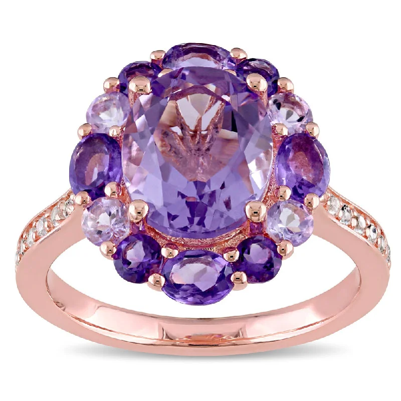 unique engagement rings with pearls-Miadora Rose Silver Amethyst Rose de France and White Topaz Cocktail Ring - Purple