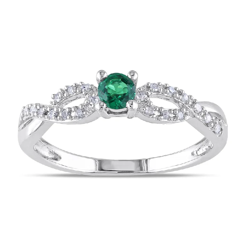 trendy rings for men with gemstones and diamonds-Miadora Silver Created Emerald and 1/10ct TDW Diamond Ring (H-I, I2-I3)