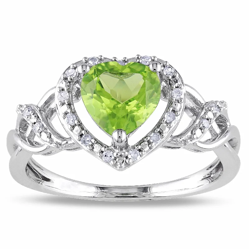 simple rings for men with diamonds-Miadora Silver Peridot and 1/10ct TDW Diamond Heart Ring (H-I, I2-I3)