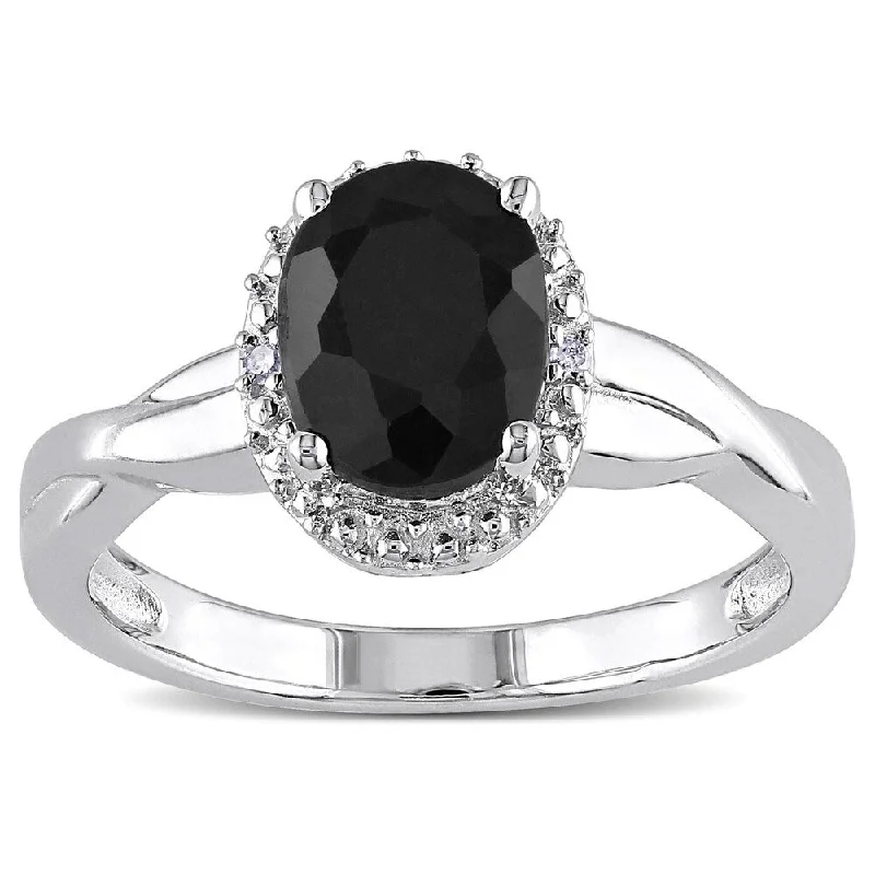 men’s promise rings with engraving-Miadora Sterling Silver Black Sapphire and Diamond Accent Ring