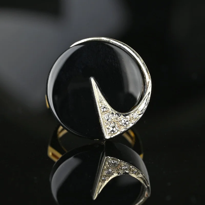 custom engagement rings for men with sapphires-Modernist 14K Gold Diamond Onyx Ring, Euro Shank