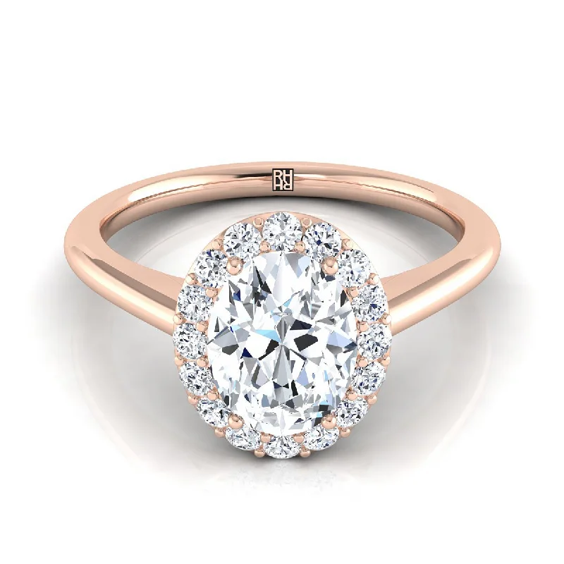 diamond wedding rings with emeralds and rubies-14K Rose Gold Oval Diamond Shared Prong Halo Engagement Ring -1/5ctw