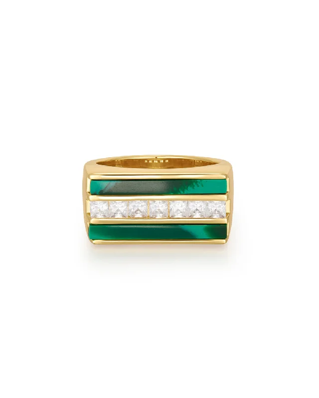 wedding bands with aquamarine stones-Panini Ring- Malachite