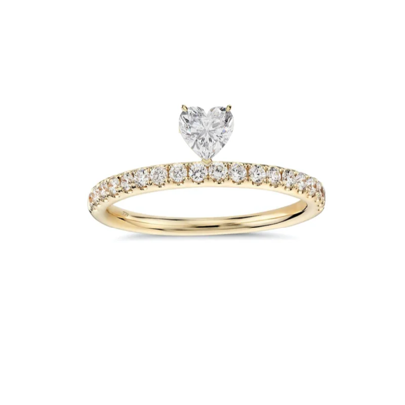 silver rings for engagement with diamonds-Pave Floating Heart Ring