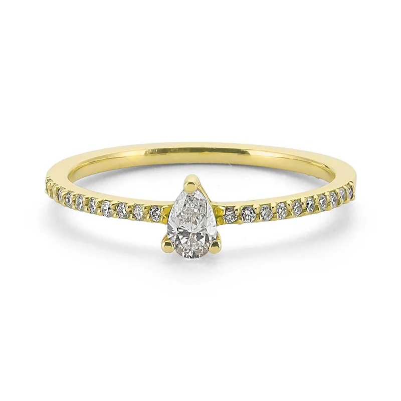 vintage engagement rings with diamonds for men-Pave Solitaire Pear Ring