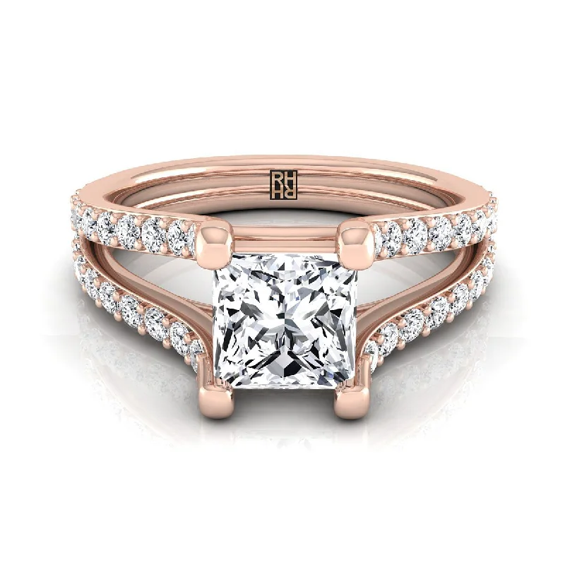 men’s wedding rings with simple designs and diamonds-14K Rose Gold Princess Cut Prong Set Sapphire Split Shank Engagement Ring