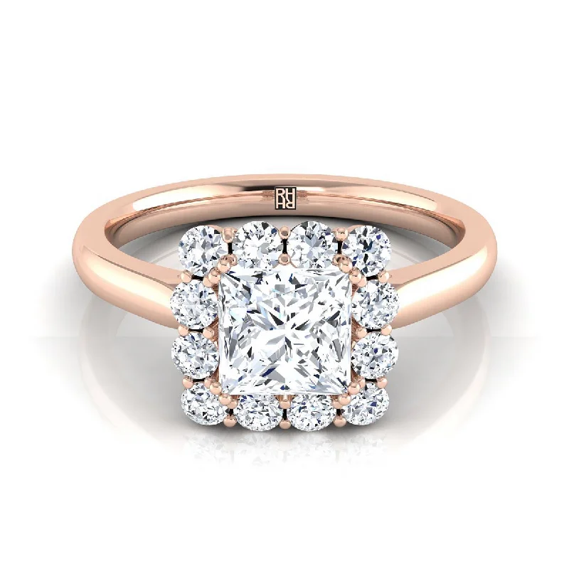 wedding rings with opal stones for men-14K Rose Gold Princess Cut Diamond Floral Halo Engagement Ring -1/3ctw