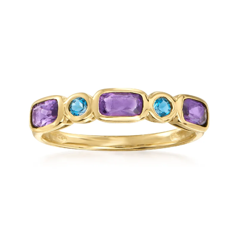 classic promise rings with diamonds for women-Ross-Simons Amethyst and . London Blue Topaz Ring in 14kt Yellow Gold