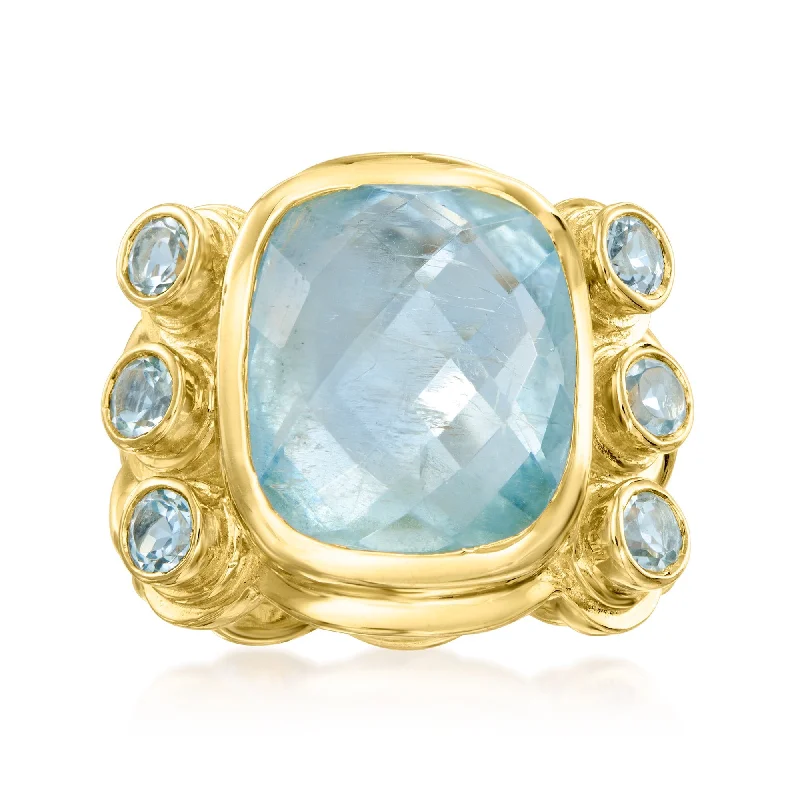 classic silver engagement rings for women-Ross-Simons Aquamarine and . Sky Blue Topaz Ring in 18kt Gold Over Sterling