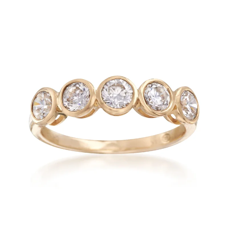 custom engagement rings with ruby stones-Ross-Simons Bezel-Set CZ Ring in 14kt Yellow Gold