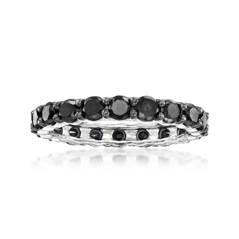 affordable engagement rings with birthstones-Ross-Simons Black Diamond Eternity Band in 14kt White Gold