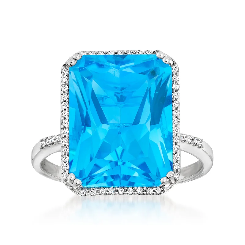 unique silver wedding rings with diamonds-Ross-Simons Blue Topaz and . Diamond Ring in 14kt White Gold