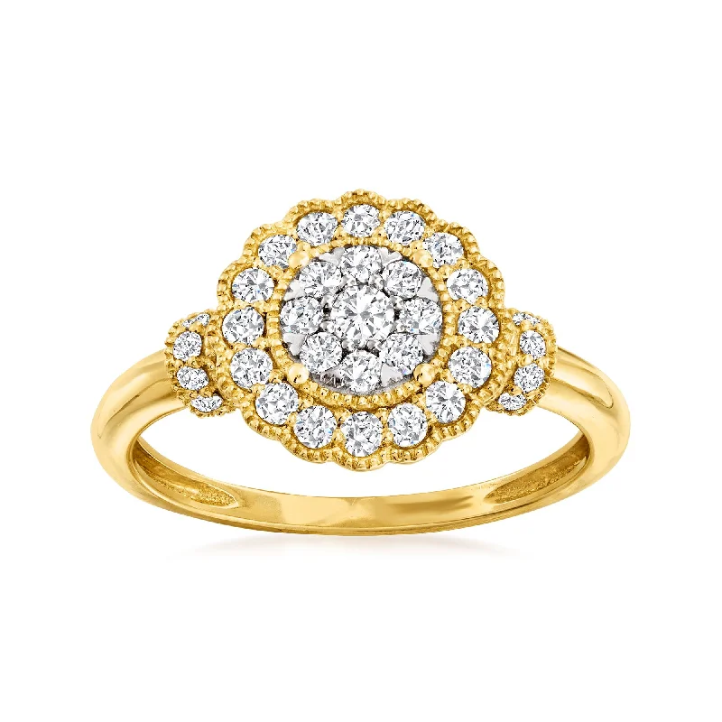 affordable custom rings for women-Ross-Simons Diamond Cluster Ring in 14kt Yellow Gold