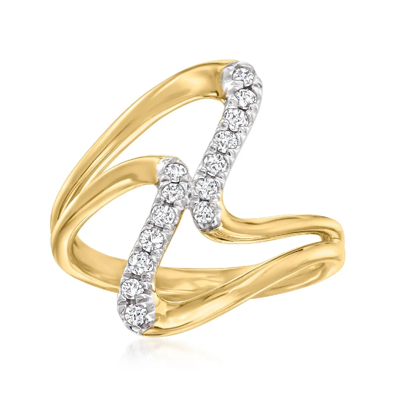 silver rings with diamonds and rubies for men-Ross-Simons Diamond Double-Wave Ring in 18kt Gold Over Sterling