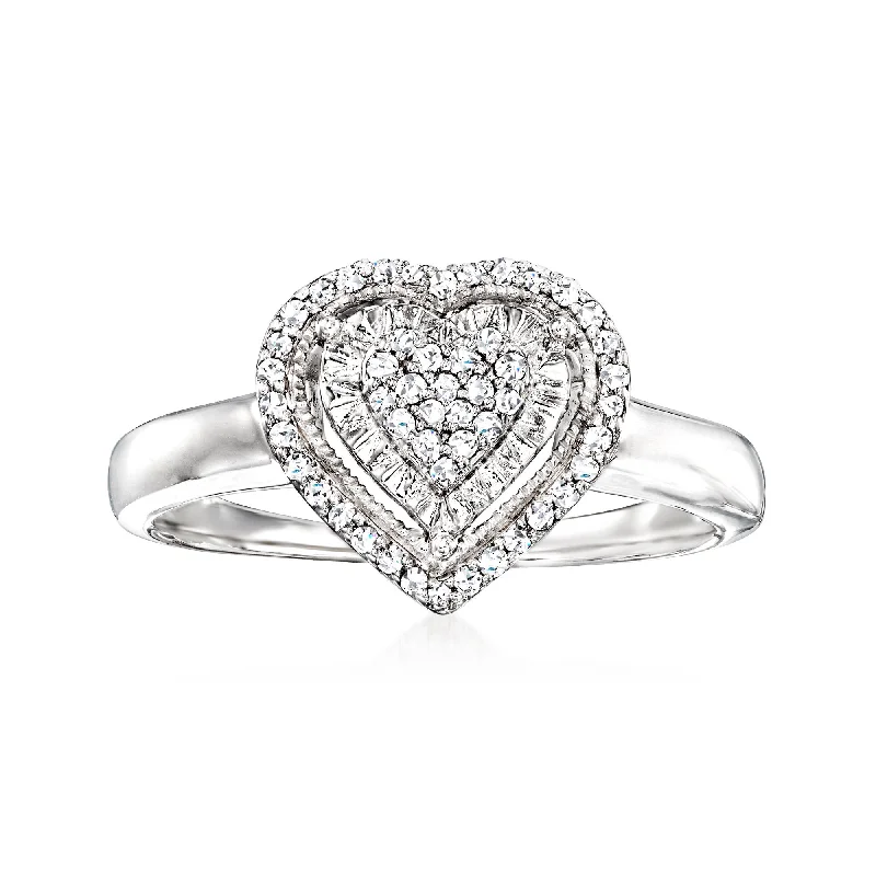 trendy rings for men with gemstones and diamonds-Ross-Simons Diamond Heart Ring in Sterling Silver