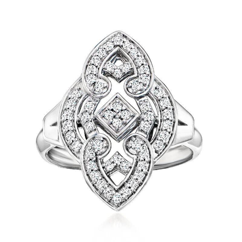 affordable silver wedding bands with diamonds-Ross-Simons Diamond Marquise-Shaped Ring in Sterling Silver