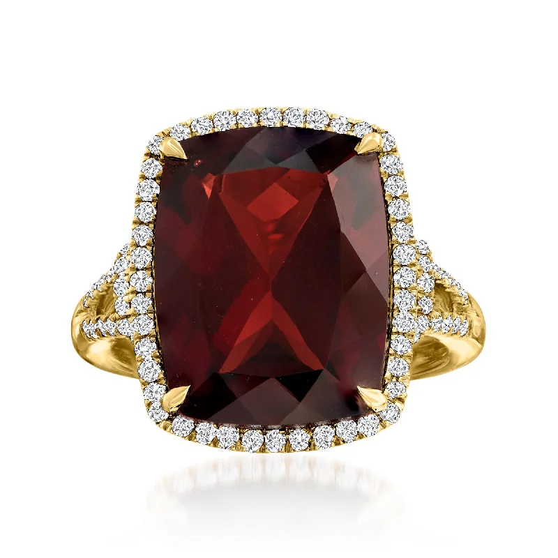 gold rings for men with diamonds and sapphires-Ross-Simons Garnet and . Diamond Ring in 14kt Yellow Gold