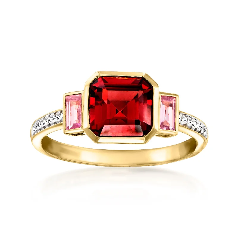 men’s rings with diamonds and sapphires-Ross-Simons Garnet and . Pink Sapphire Ring With Diamond Accents in 18kt Gold Over Sterling