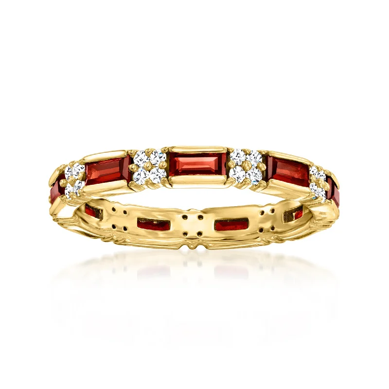 men’s custom wedding bands with gemstones-Ross-Simons Garnet and . White Zircon Eternity Band in 18kt Gold Over Sterling