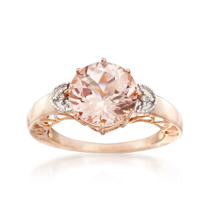 trendy gold rings with diamonds for men-Ross-Simons Morganite Ring With Diamond Accents in 14kt 2-Tone Gold