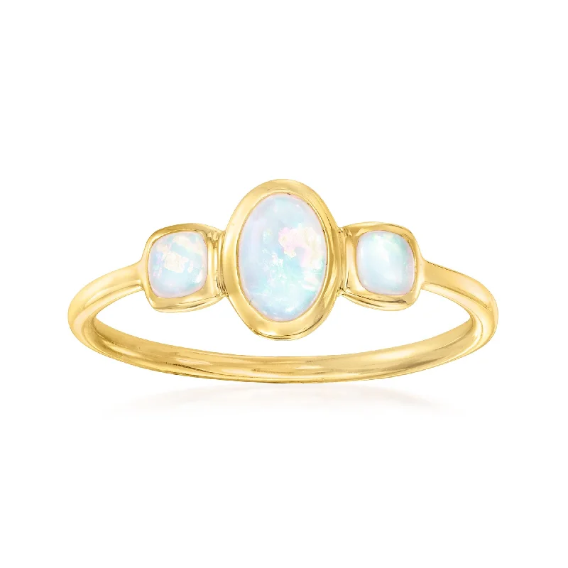 diamond engagement rings with ruby stones-Ross-Simons Opal 3-Stone Ring in 14kt Yellow Gold