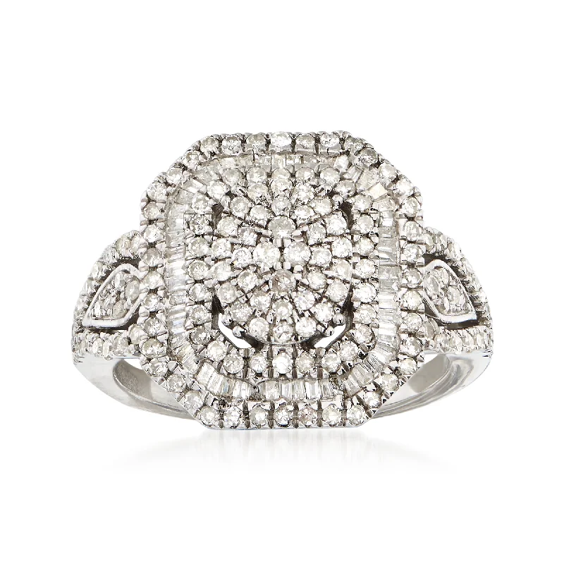 engagement rings with white diamonds-Ross-Simons Round and Baguette Diamond Multi-Level Ring in Sterling Silver