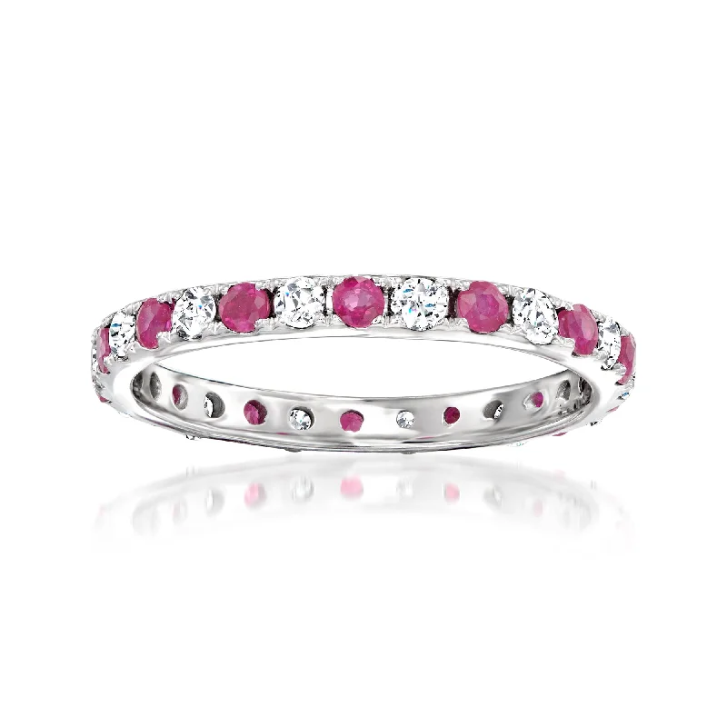 custom wedding bands for men with diamonds-Ross-Simons Ruby and . Diamond Eternity Ring in 14kt White Gold