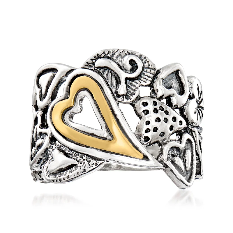 men’s wedding rings with mixed gemstones-Ross-Simons Sterling Silver and 14kt Yellow Gold Openwork Heart Collage Ring