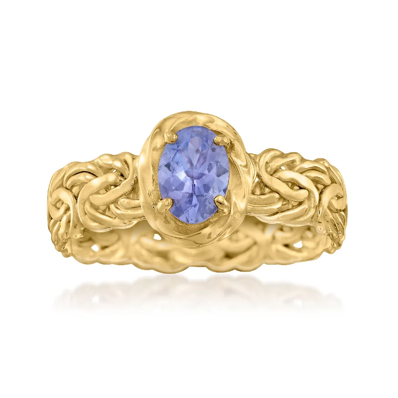 classic silver engagement rings for women-Ross-Simons Tanzanite Byzantine Ring in 14kt Yellow Gold