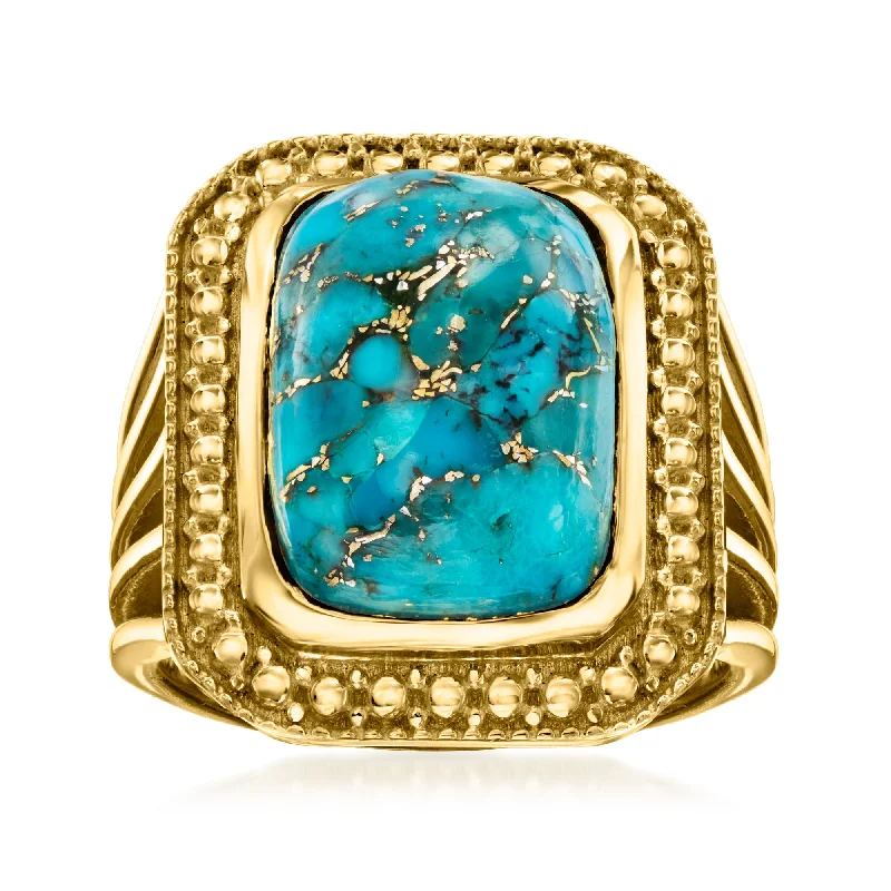 platinum engagement rings for women with diamonds-Ross-Simons Turquoise Ring in 18kt Gold Over Sterling