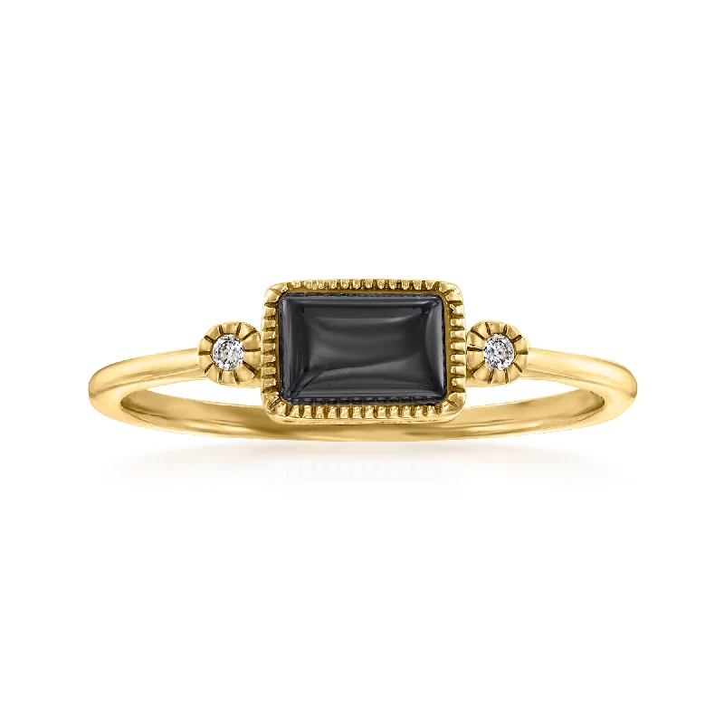 designer wedding rings for men with diamonds-RS Pure by Ross-Simons Black Onyx Ring in 14kt Yellow Gold