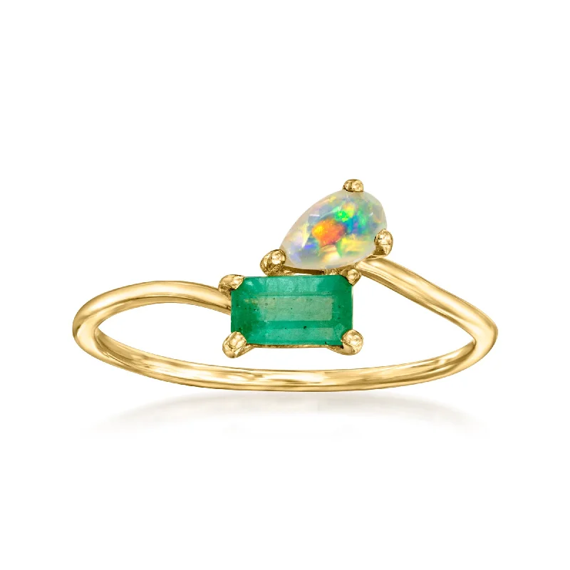 best affordable diamond engagement rings for women-RS Pure by Ross-Simons Opal and . Emerald Toi Et Moi Ring in 14kt Yellow Gold