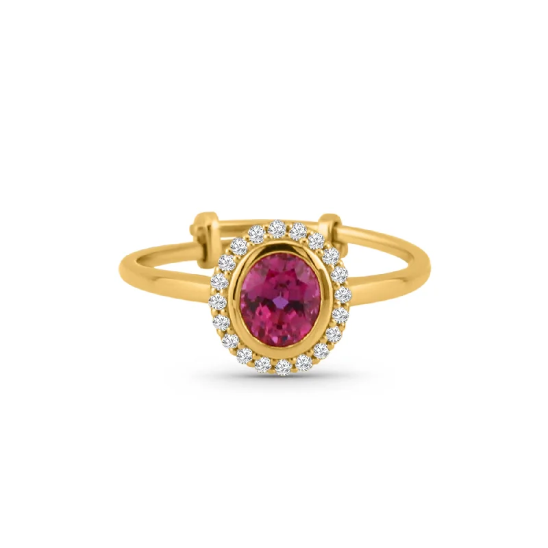 custom rings with rubies and diamonds for men-Gemstone Oval & Diamond Ring In 18K Yellow Gold