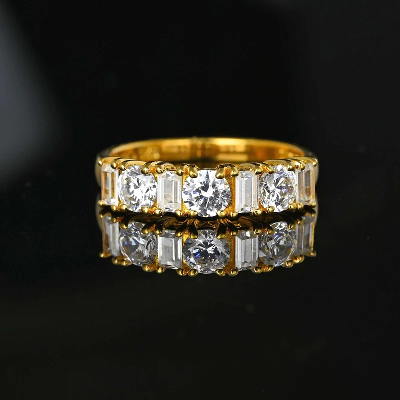 simple wedding bands with gemstones-Silver Gold Gilt Baguette Cubic Zirconia Ring Band