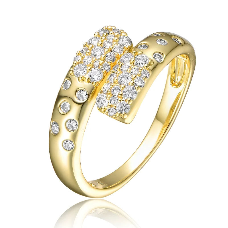 gold wedding rings with rubies for men-Sterling Silver Gold Plated Clear Cubic Zirconia Bypass Ring