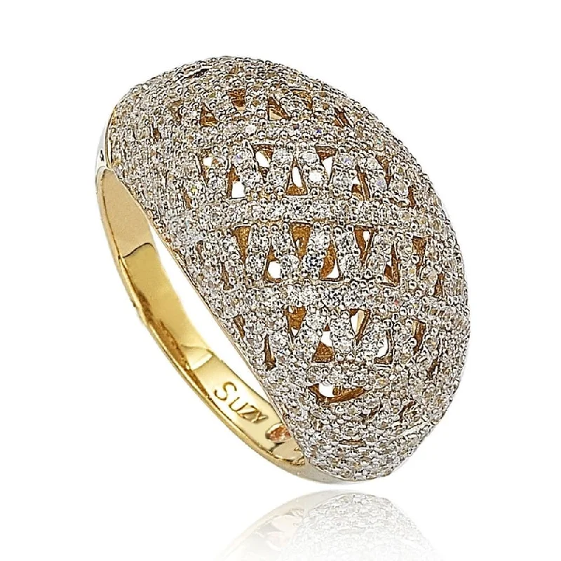 gold engagement rings for men with rubies-Suzy Levian Golden Sterling Silver Pave Cubic Zirconia Crisscross Ring