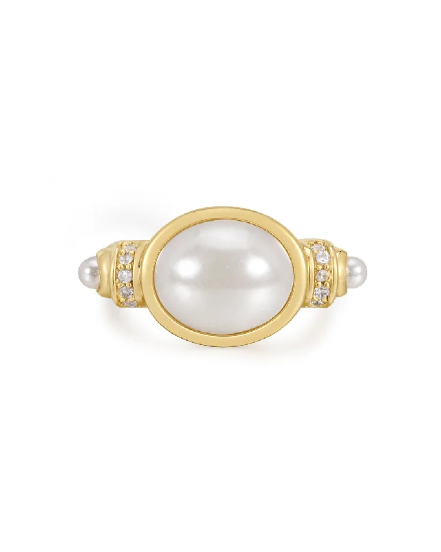 simple gold wedding bands for women with diamonds-The Pearl Statement Ring