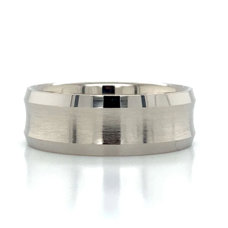 personalized rings for weddings-Tungsten Concave Beveled Edge Band