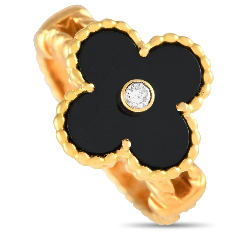 men’s rings with sapphires for weddings-Van Cleef & Arpels Vintage Alhambra 18K Yellow Gold  Black Onyx Ring VC33-012524