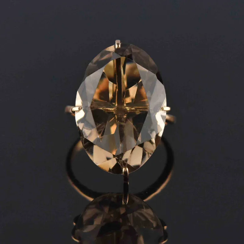 classic rings with diamonds for engagement-Vintage 14K Gold Smoky Quartz Ring, 10.5 CTW