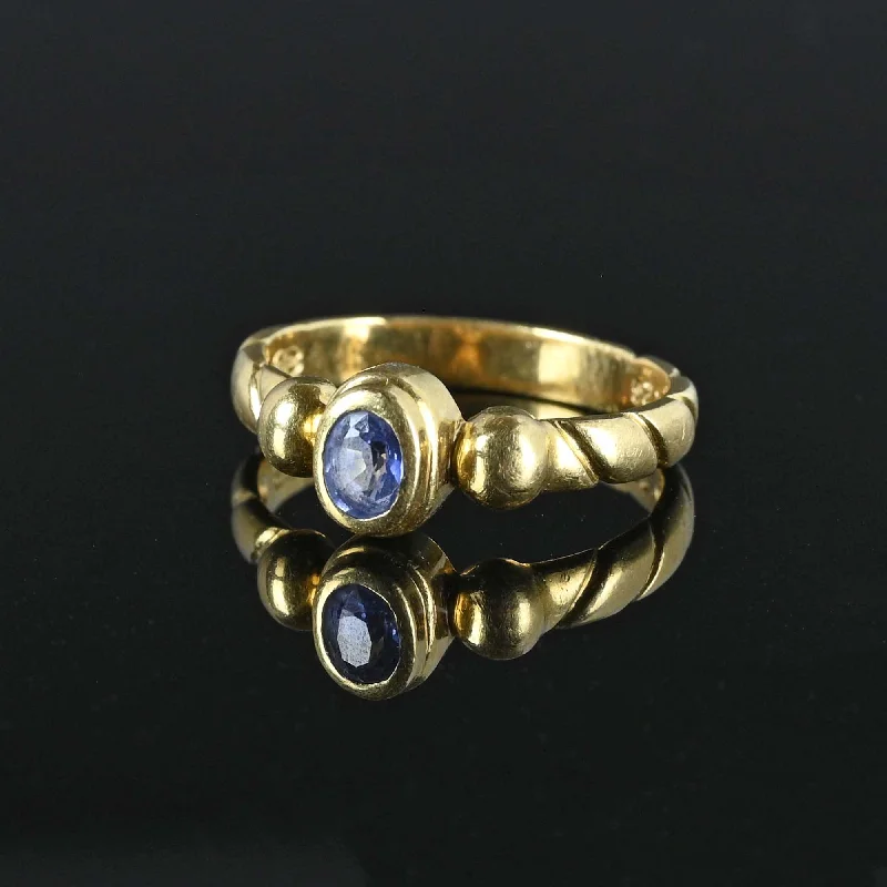 silver rings for men with rubies-Vintage 18K Gold Natural Sapphire Ring Band