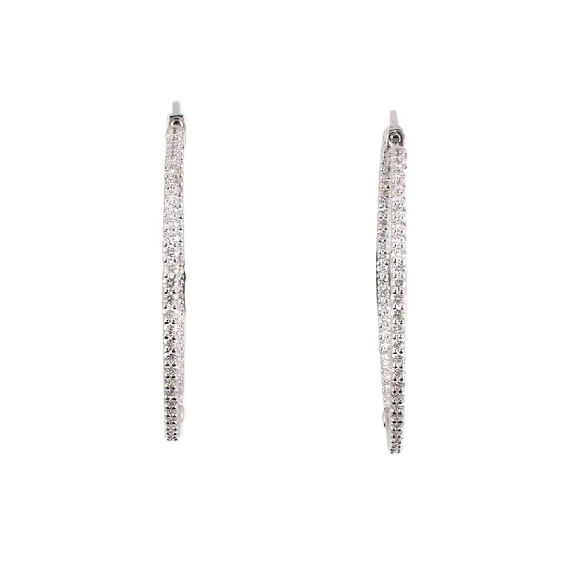 vintage-inspired drop earrings for timeless fashion -Diamond White Gold Hoop Earrings