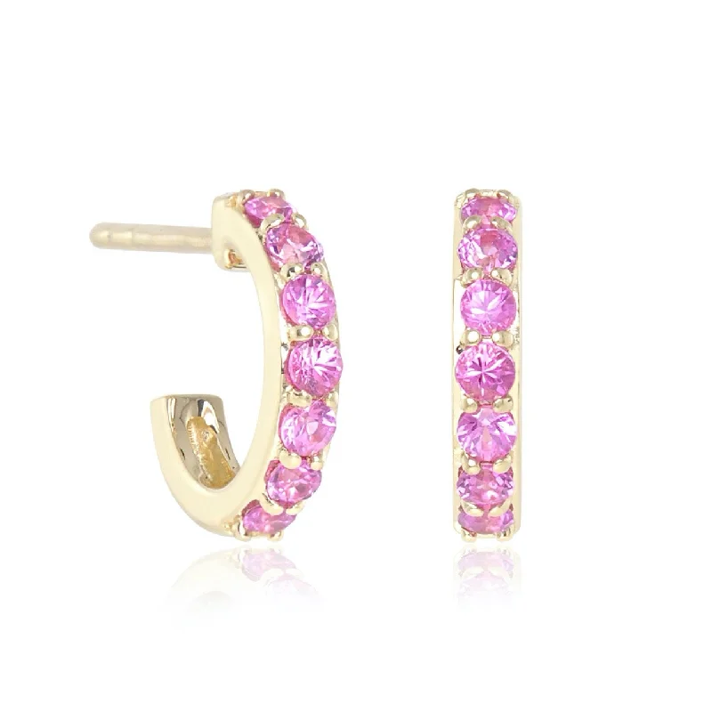 colorful gemstone studs for playful elegance -Pink Sapphire Huggie Hoop Earrings